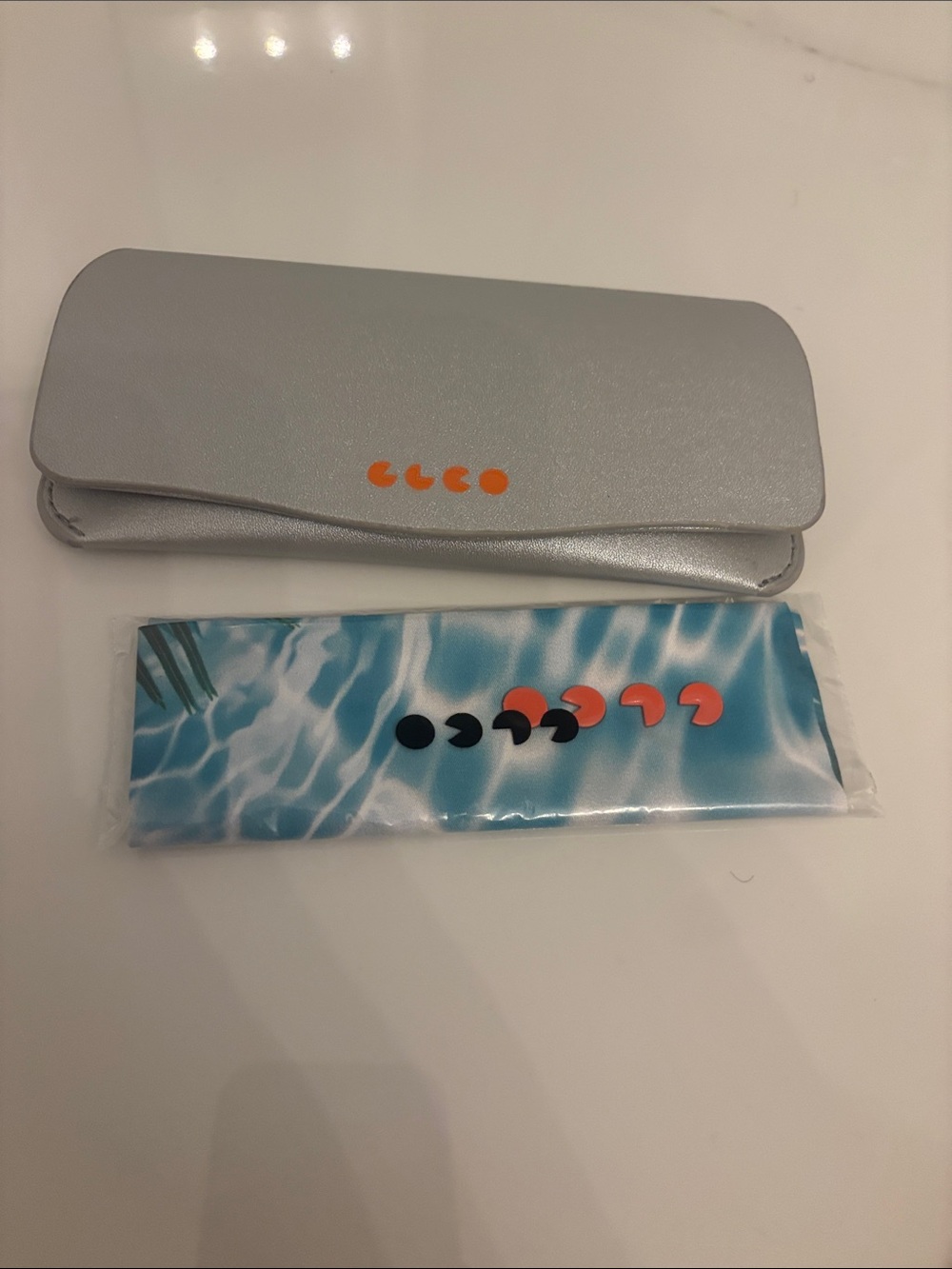 Garrett Leight Silver Sunglasses Sleeve with Blue Cleaning Cloth
